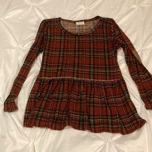 Plaid burnt orange and black top